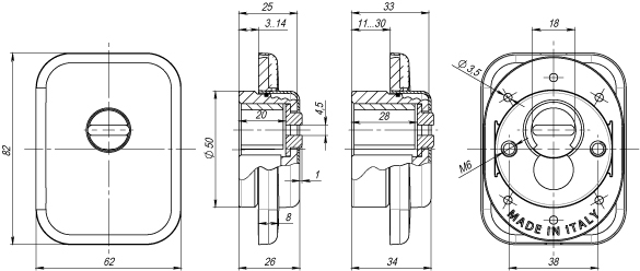 Броненакладка на ЦМ квадрат (от вырывания, 25 мм) ET/ATC-Protector 1-25(SQ) CP-8 Хром box