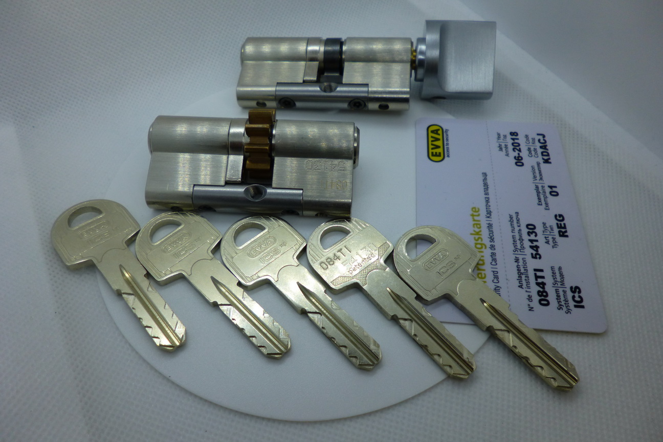 2 цилиндра EVVA ICS под один ключ, 5 ключей