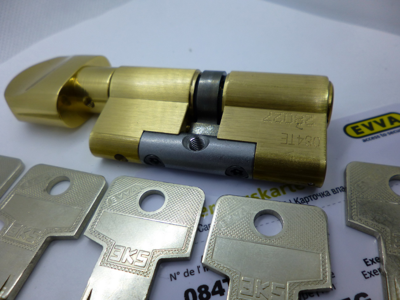 Цилиндр EVVA 3KS ключ/вертушка золото (5 ключей)